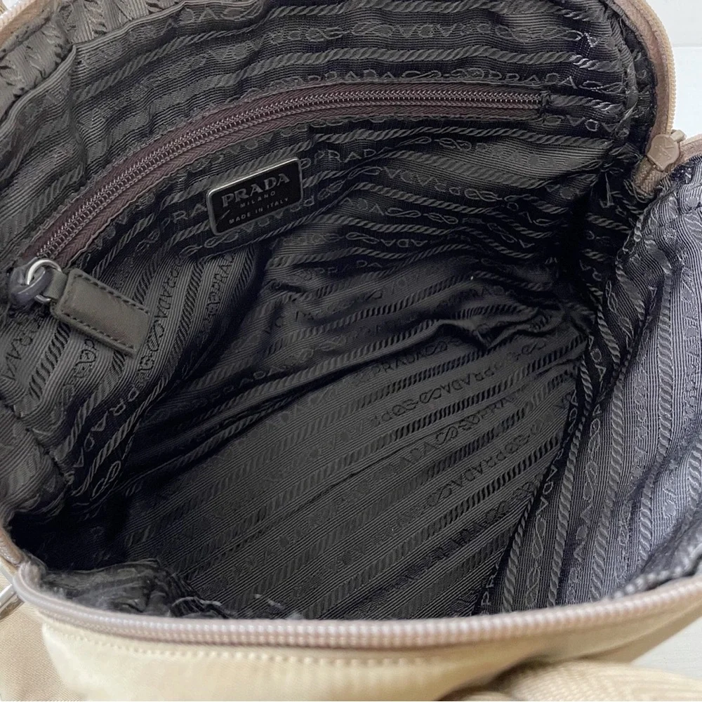 Prada tan Tessuto sport nylon triangle logo small zip tote bag
